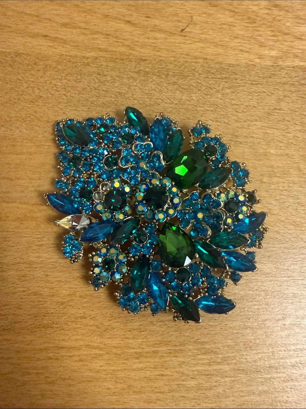 Extra large rhinestone crystal brooch pin vintage missing stones blue green